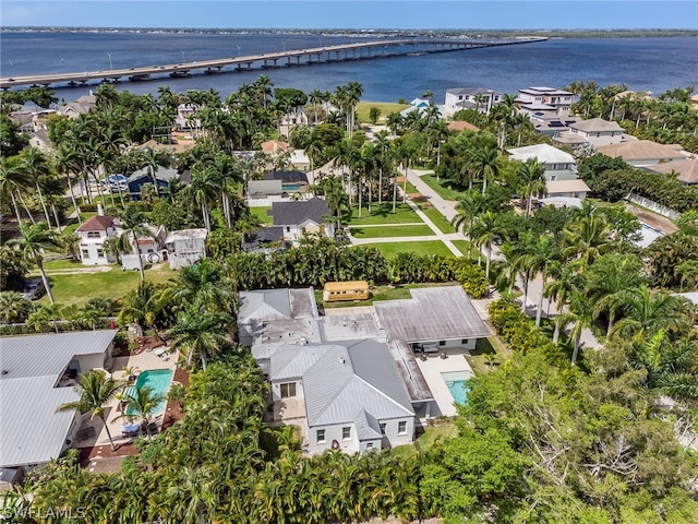 aerial view featuring a water view