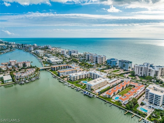 aerial view featuring a water view