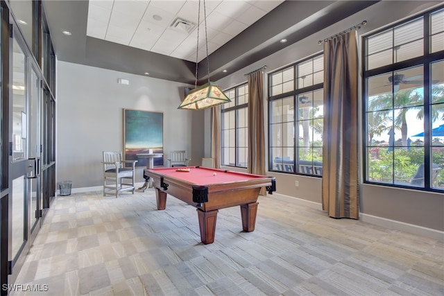 game room with baseboards, billiards, and visible vents