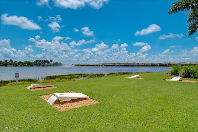 view of yard with a water view