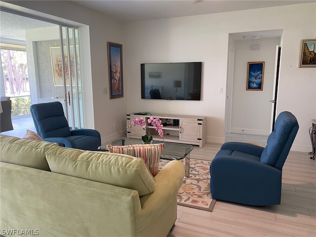 living room with light hardwood / wood-style flooring