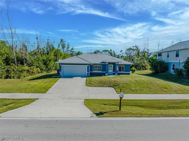 view of front facade featuring a front lawn and a garage