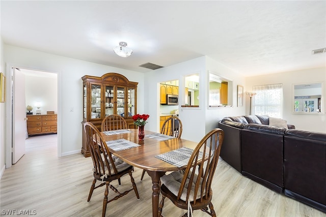 dining area with light hardwood / wood-style floors