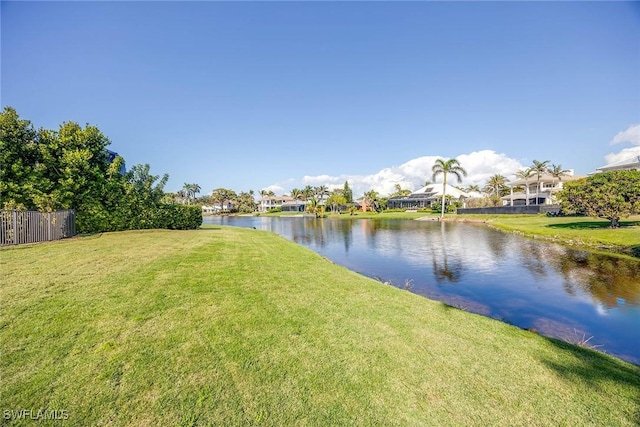 property view of water with fence