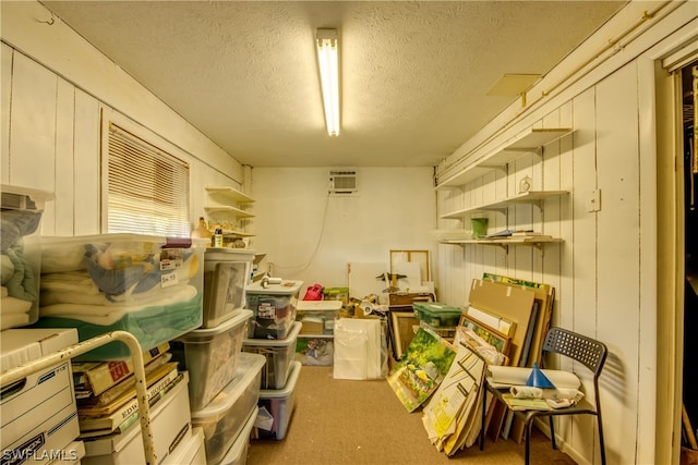 storage room featuring a wall mounted air conditioner