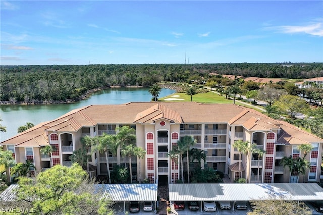 aerial view featuring a water view