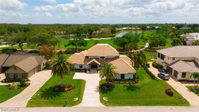 bird's eye view featuring a water view