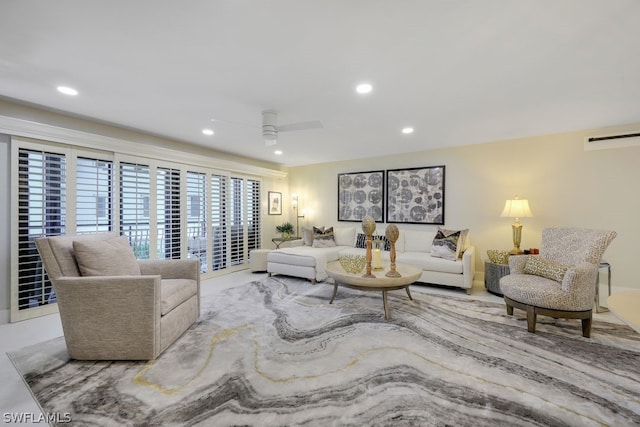 living room with ceiling fan