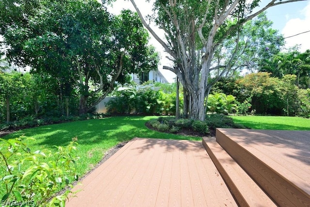 view of nearby features with a deck and a yard