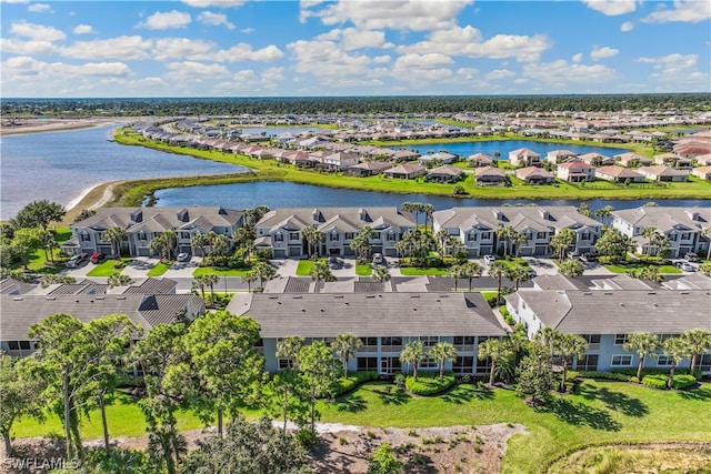 aerial view with a water view