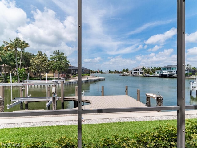 view of dock featuring a water view