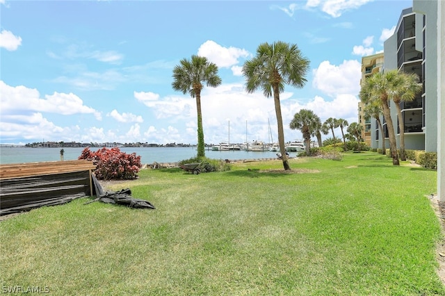 view of yard with a water view