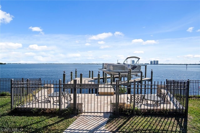 view of dock with a water view