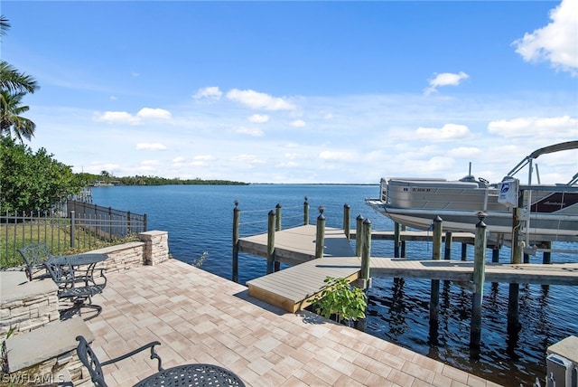 dock area featuring a water view