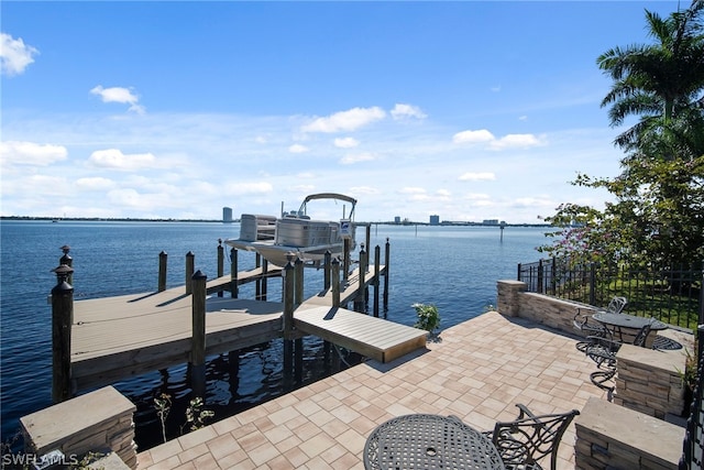 view of dock with a water view