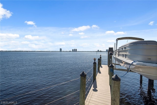 view of dock featuring a water view