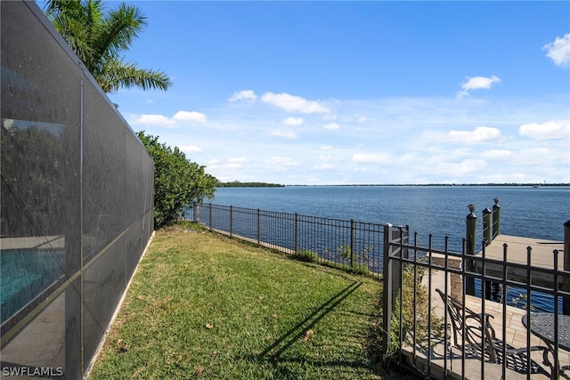 view of yard with a water view