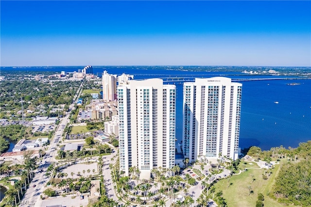 aerial view with a water view