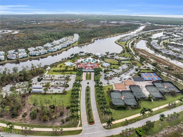 aerial view with a water view