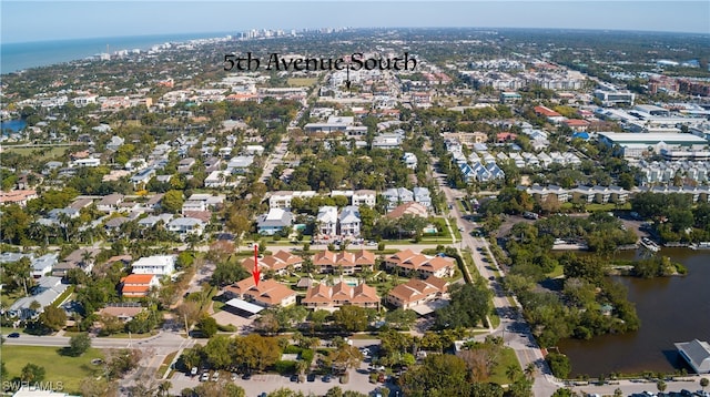 aerial view with a water view