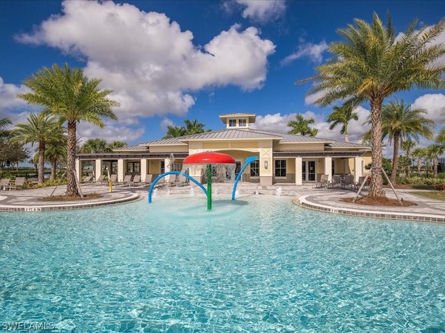 pool with a patio