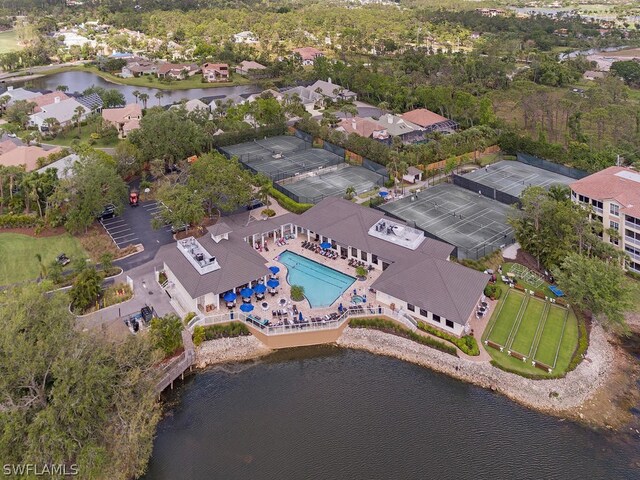 bird's eye view featuring a water view