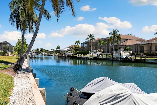 view of water feature featuring a dock