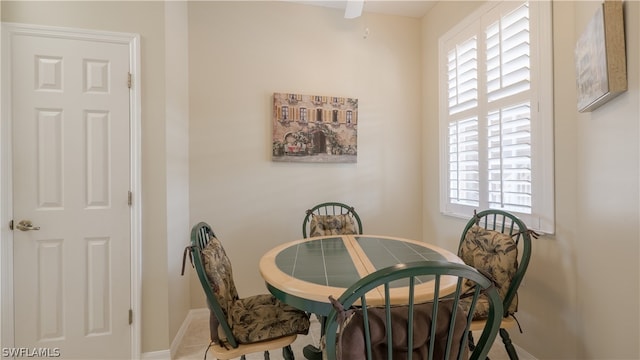 dining area featuring ceiling fan