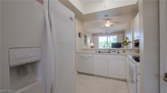 14541 Legends Blvd N Unit 206, Fort Myers, FL 33912 - kitchen with white cabinetry, sink, white appliances, and ceiling fan