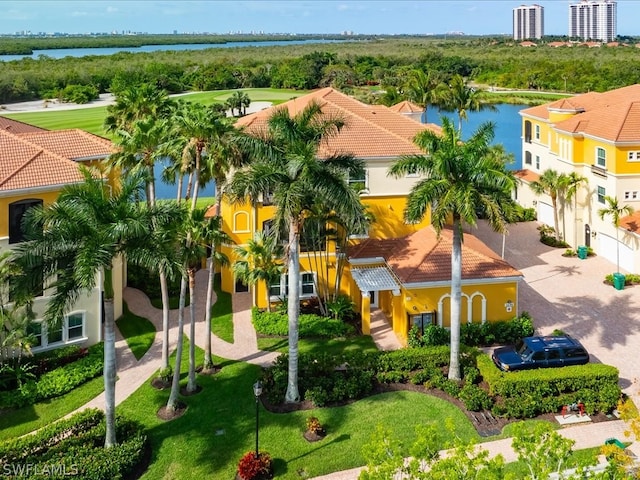 aerial view with a water view