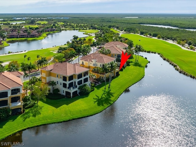 aerial view with a water view