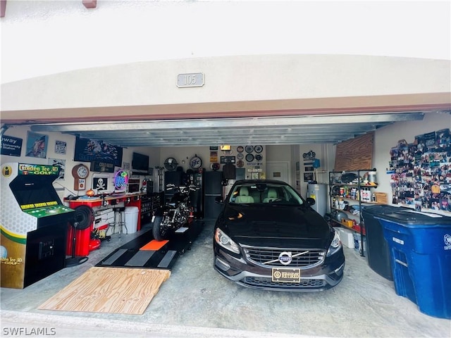 garage with water heater