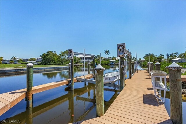 dock area with a water view