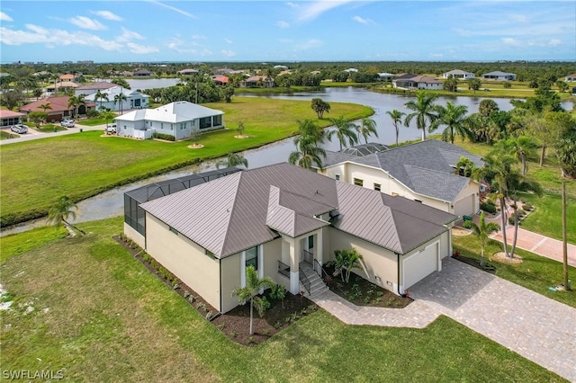 bird's eye view featuring a water view