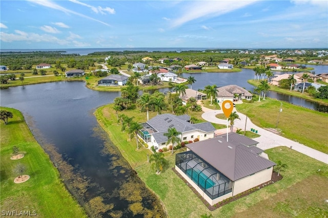 bird's eye view featuring a water view