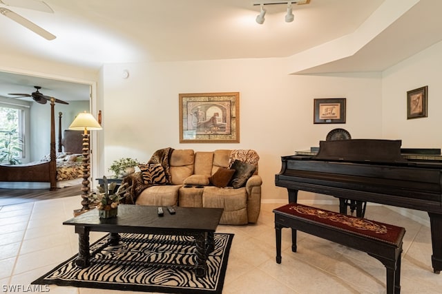 living room featuring light tile patterned flooring