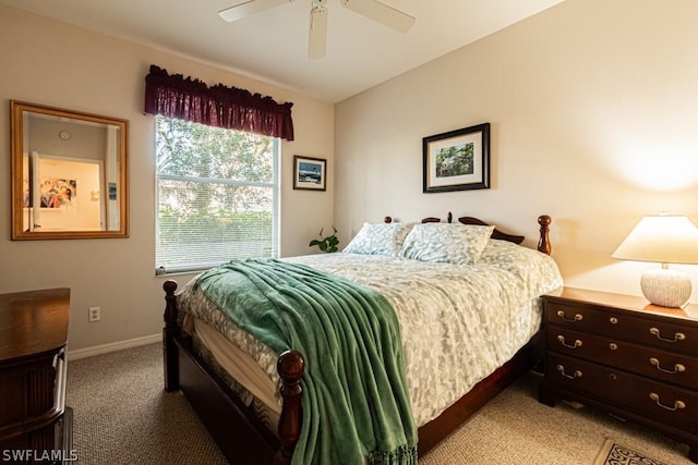 bedroom featuring carpet flooring and ceiling fan