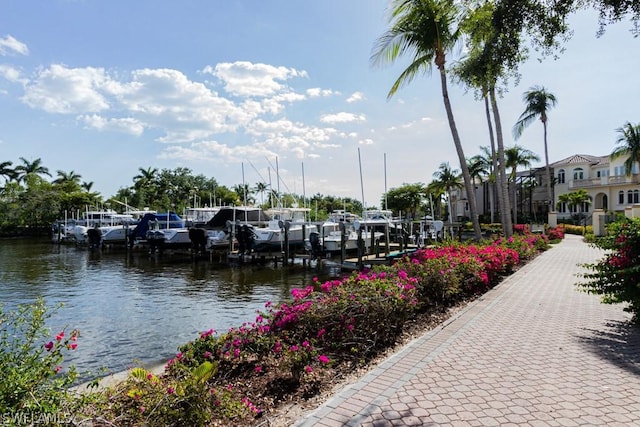 dock area featuring a water view