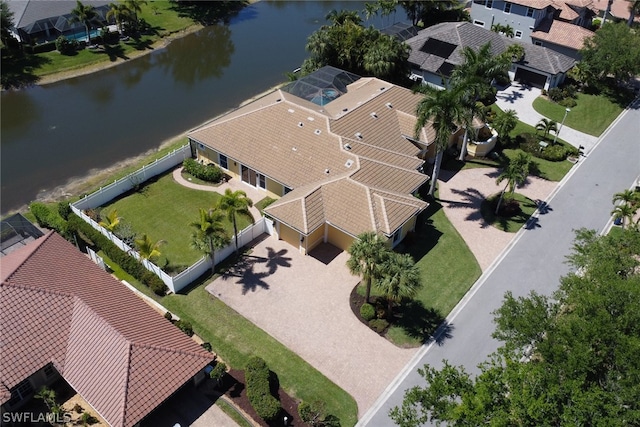 bird's eye view featuring a water view