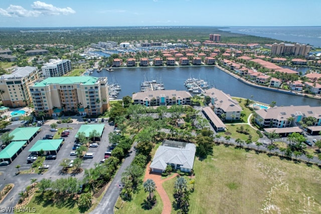 bird's eye view featuring a water view