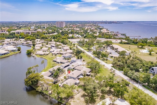 aerial view featuring a water view