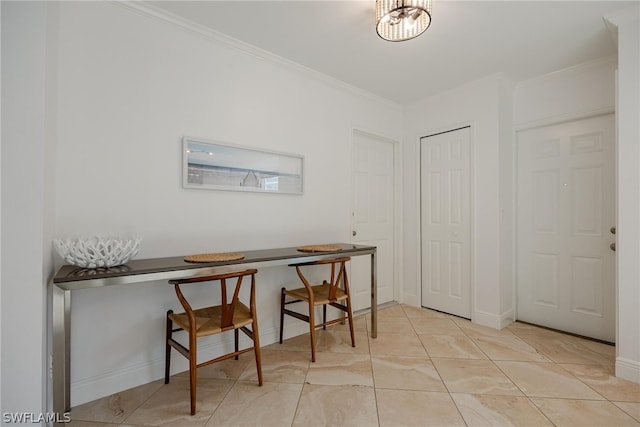 tiled office featuring crown molding