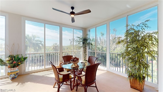 sunroom / solarium with ceiling fan and a wealth of natural light