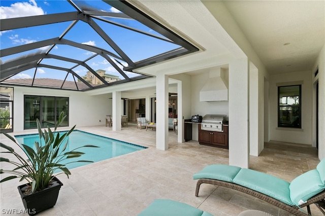 view of pool featuring grilling area