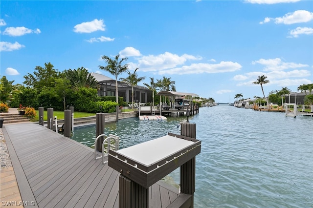 dock area with a water view