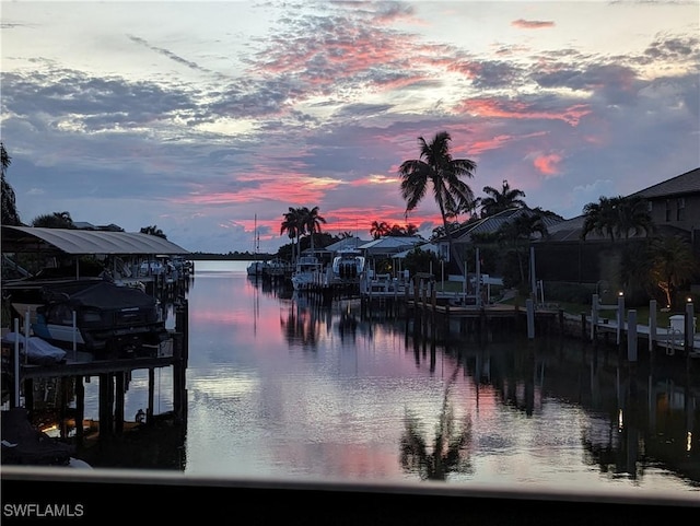 property view of water with a boat dock