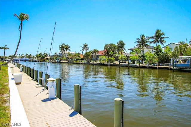 dock area with a water view