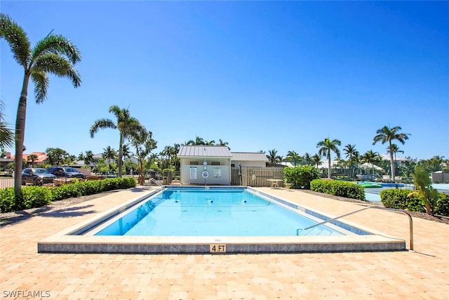 view of swimming pool with a patio