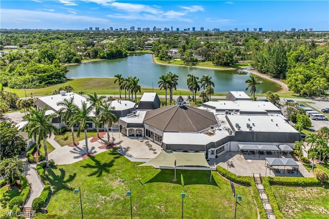 aerial view with a water view