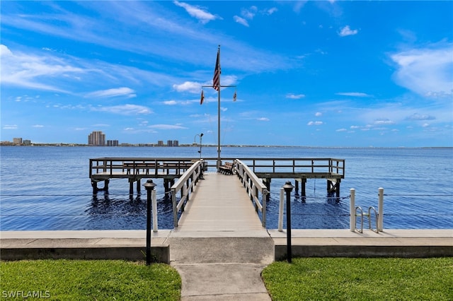 dock area featuring a water view